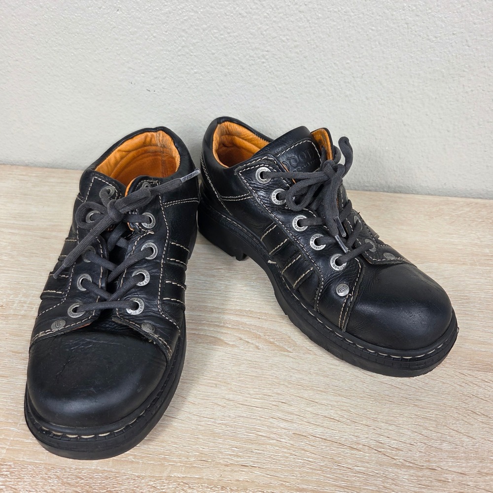 London Underground Bingo Black Leather Chunky Lace Up Shoes Women's 7 Y2K